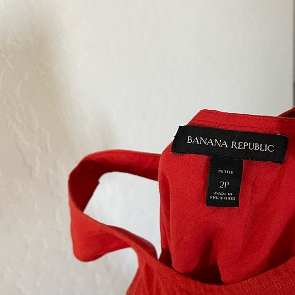 Banana Republic| Vibrant Red 100% Linen Sleeveless Shirt Dress, Lagenlook Style• - Picture 8 of 12